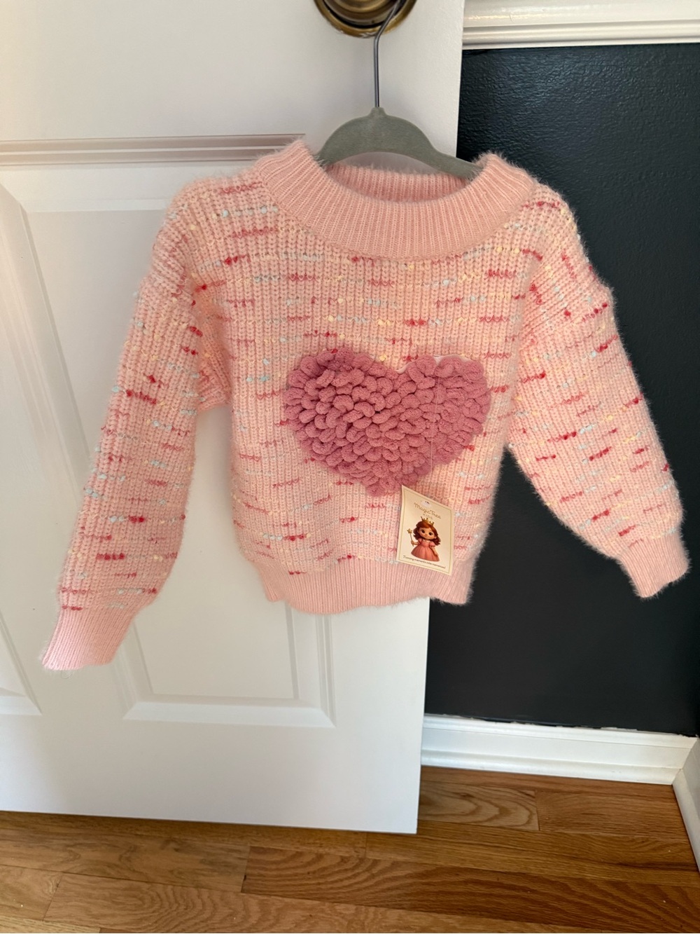 Pink Heart Appliqué Knit Sweater for girls 2T/3T